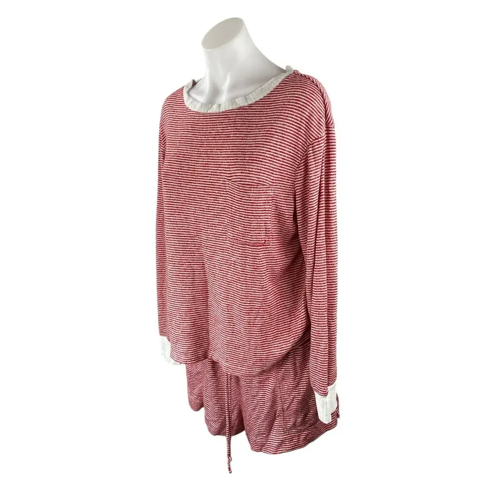 Stars Above Red Striped Long Sleeve T Shirt Shorts Lounge Two Piece Set Size S